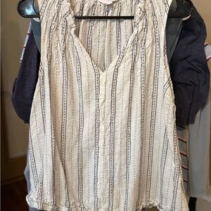 Time and Tru Cream and Black Striped Blouse